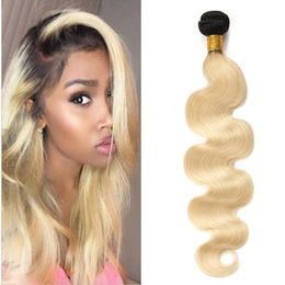 Malaysian Human Virgin Hair Bundles Two Tone Coloured Hair Blonde Body Wave Hair Extensions In Stock 10-30 Inch Light Blonde Bundles