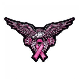 Pink Eagle Breast Cancer Ribbon Patch, Awareness Embroidered Iron On Or Sew On Patches 5.25*3.25 INCH Free Shipping