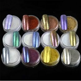 12pcs/set Shinning Mirror Effect Nail Glitter + Brush Manicure Magic Chrome Pigment Glitters Nail Art Decoration
