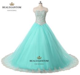 2017 Mint Blue Quinceanera Dresses Ball Gown With Lace Ruffle Sequins Shiny Sweet 16 Prom Pageant Party Gowns QC126
