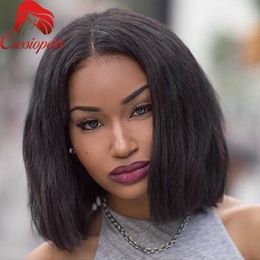 Yaki Straight Short Bob Virgin Human Hair Full Lace Wig Middle Part Lace Front Wigs For Black Women Top Quality Brazilian Hair8841891