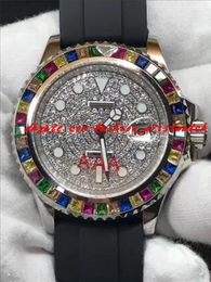 luxury wristwatch top quality rubber bracelet 40mm rainbow diamond watch automatic mechanical movement mens watches new arrival