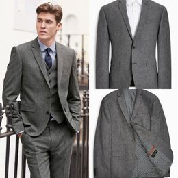 Custom Made Mature 3 Pieces Man Suit Formal Double Breasted Groomsmen Tuxedos Handsome Dark Grey Slim Fit Wedding Suits
