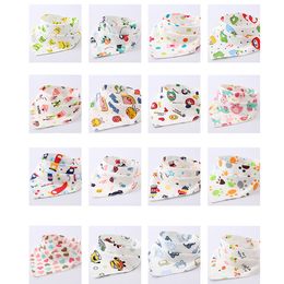 Cute Cartoon Baby Boys Girls Triangle Cotton Bandana Scarf Double Layer Lunch Feeding Drool Bib Burp Cloths with Adjustable Snaps