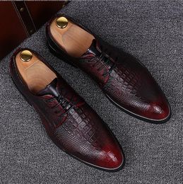 Newest Men wedding shoes designer alligator formal dress flat oxfords Britain leather shoes for men SIZE:37-44 GX90