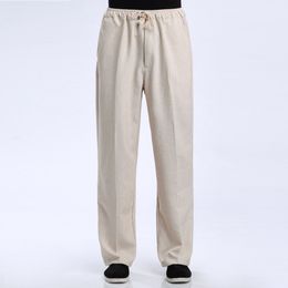 Wholesale-Beige Chinese Men's Linen Pants Trousers Casual Active Free Shipping Size M L XL XXL XXXL 2505-1