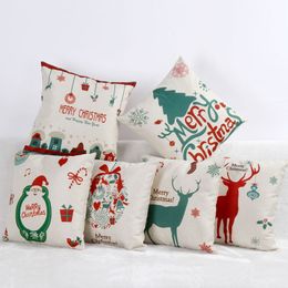 Pillow Case Santa Claus Pillow Cover Cotton Linen Pillowcase Home Sofa Car Decor Cushion 45*45cm In Stock WX-P07