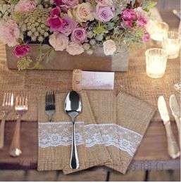 Jute tableware bag party knife fork bag wedding decal linen knife fork bag