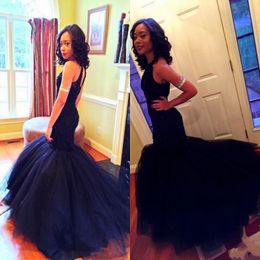 Shinning Black Girls Mermaid Prom Dresses Long Major Beaded Sequins Tulle Celebrity Evening Gowns 2K17 Party Dress Formal Vestidos