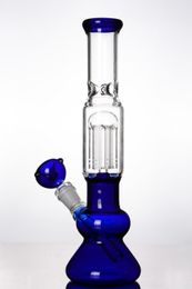 Green blue beaker water glass pipe bong hookahs with downstem and bowl 14 mm joint 12 inches tall recycler oil rigs percolators