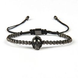 Pulseira Masculina Wholesale Mix Colors 4mm Brass Beads Exquisite New Black Cz Eye Punk Skull Macrame Bracelet