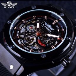 Winner Fashion Sport Design Stainless Steel Case Mens Watches Top Brand Luxury Silicone Watch Rubber Automatic Male Wrist Watch