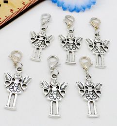 100Pcs/lot Tibetan Silver alloy girl angel charms lobster Clasp Dangle Pendant Fit European Bracelet Jewelry Making Diy 35x14mm