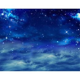 Glitter Stars and Clouds Blue Night Sky Photography Backdrop Vinyl Kids Children Photo Background Baby Newborn Photoshoot Props Wallpaper