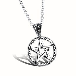 n971 316L Stainless steel five-pointed star pendant necklace Fashion Gifts for men's women's wiccan jewelry 2mm 24 inch