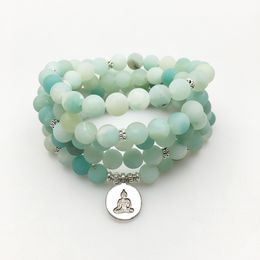 SN1164 New Design Women`s 8 mm A Garde Amazonite Mala Beads Bracelet Trendy Yoga Necklace Buddha Charm Natural Stone Bracelet Free Shipping