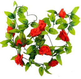 240cm Fake Silk Roses Ivy Vine Artificial Flowers with Green Leaves For Home Wedding Decoration Hanging Garland Decor Emulation of flower