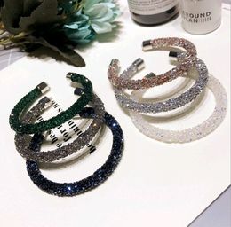 Korean Cuff Simple Shiny Full Diamond Crystal Bangle Bracelet for Women Fashion Jewelry Mix colors