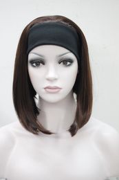 free shipping charming beautiful new Hot sell Cute BOB 3/4 wig with headband dark auburn straight women's short half wigs