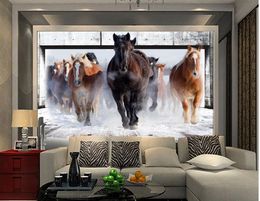 Natural Beautiful horse living room TV wall mural 3d wallpaper 3d wall papers for tv backdrop