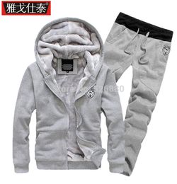 Wholesale- Fashion 2016 Autumn winter New Men's Comfort Plus Thick Velvet Hooded Warm Hoodies Sweatshirts Motion Casual Pants Jacket Coat