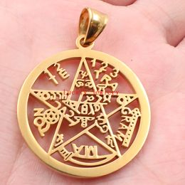 XMAS Gifts Boys Mens Gold Colour Stainless steel Pagan Wicca Religious pentagram Charms Pendant Necklace Cool Gifts with chain 24 inch