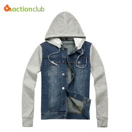 Wholesale- Free shipping New Arrive Autumn men 's jacket denim hooded jacket jean sweatshirt sleeve denim jacket High quality