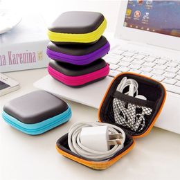 Headphone Bag Portable Mini Zipper Cover PU Leather Earphone Bag Protective USB Cable Organizer Portable Earbuds Pouch box