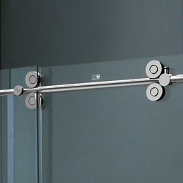 6.6FT Chrome Polished Walk Inline Sliding barn shower door twin roller frameless glass track hardware set kit USA New