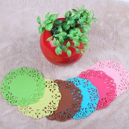 PVC Carved Coasters Lace Hollowed-out Tea Cup Mat Hollow Flower Shaped Doilies Silicone Coaster Cushion Silicone Material Pads 10cm