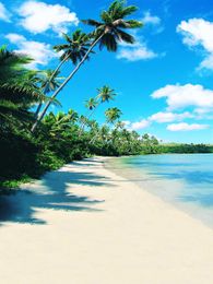 Summer Holiday Beach Wedding Photography Background for Studio White Cloud Blue Sky Seawater Green Trees Nature Scenic Photo Backdrops