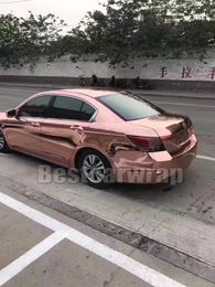 Premium Rose Gold Chrome CAR Wrap Vinyl With Air bubble Free flexible Mirror Chrome For Car styling size:1.52x20m/Roll 5x66ft