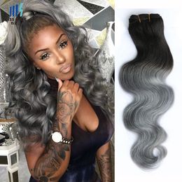 4 Bundles T 1b Dark Grey Ombre Human Hair Bundles Two Tone Colored Peruvian Body Wave Virgin Brazilian Malaysian Indian Hair Extensions