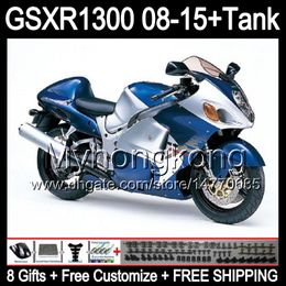 8gifts For SUZUKI Hayabusa GSXR1300 08 15 GSXR-1300 gloss blue 14MY157 GSXR 1300 GSX R1300 08 09 10 11 12 13 14 15 Fairing blue silver Kit