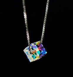 Silver Cube Crystal Necklaces Pendants For Women Diamond Necklace Brass Material Colourful Rhinestone Jewellery Accessories Christmas Gift