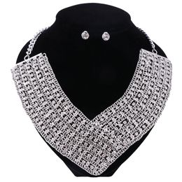 Free Shipping New Women Crystal Rhinestone Collar Necklace Choker Necklaces Earring Wedding Birthday Party Jewelry Sets