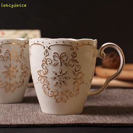 Gold coffee cup japanese style young girl mug tea cup white embossed decorative pattern