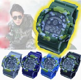 Camouflage watch man 7 colour students sports watches LED chronograph Waterproof army electronic military wristwatch good gift for men boy