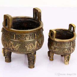 Xianyuan ju guang pure copper incense burner copper ding wu long tripod for the fortune of feng shui