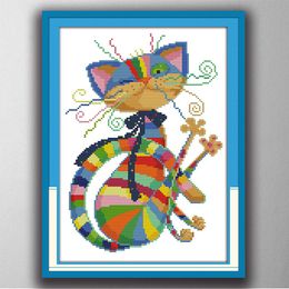 Colorful cat animal cartoon decor paintings , Handmade Cross Stitch Embroidery Needlework sets counted print on canvas DMC 14CT /11CT