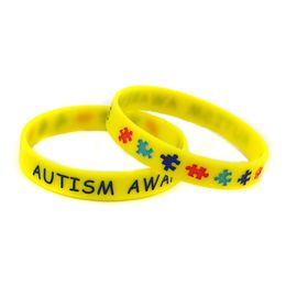 100PCS Autism Awareness Silicone Rubber Bracelet Puzzle Logo Decoration Filled in Color Adult Size 6 Colors
