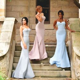 New Arrival Mermaid Bridesmaid Dress Sexy Spaghetti Straps Covered Button Backless Long Prom Dress 2017 Satin Formal Party Dress For Wedding
