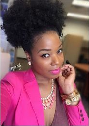 120g african american short afro puff clip in brown hairpiece kinky curly human hair drawstring ponytails hair extension