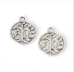 200pcs/lot Zinc Alloy Tree Antique Silver Plated Round Tree Charms Pendants for DIY Fashion Jewelry Making 15*18mm