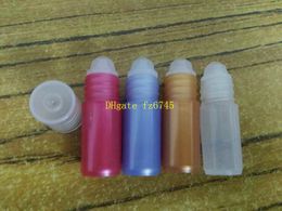 100pcs/lot Free Shipping 3ML plastic roll on ball bottle For Eye cream Perfume Essentical oil Lip gloss bottle 5 colors