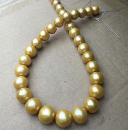 18" 11-12mm south sea natural gold pearl necklace 14k yellow golden clasp
