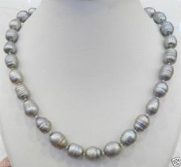 10-12MM Silver freshwater Rice PEARL NECKLACE 18"