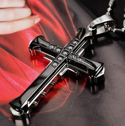 Crucifix Cross Pendant Necklace 18K/Rose Gold/Black Gun Plated/ Stainless Steel Fashion Religious Jewellery for Women/Men Faith Necklace