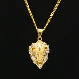Fashion Hip hop Lion Head Pendant Necklace 18K Gold Plated Bling Charm Pendants For Women Men