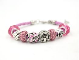 New Arrival Wholesale Breast Cancer Jewellery Family Tree Pink Ribbon Breast Cancer Awareness Bracelets for Cancer Centre Foundation Gift